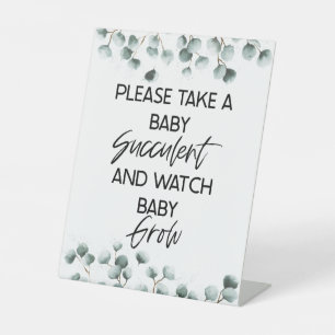 Nehmen Sie ein sukkuläres Baby Dusche Gefallen-Zei Sockelschild