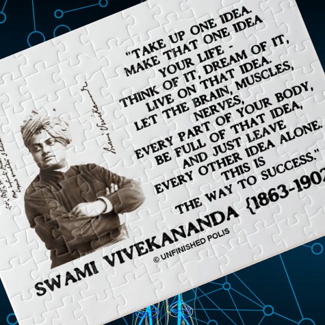 Nehmen Sie eine Idee auf, die Idee zu Ihrem Lebens Puzzle (Inspirational jigsaw puzzle featuring words of wisdom by 19th century religious leader Vivekananda)