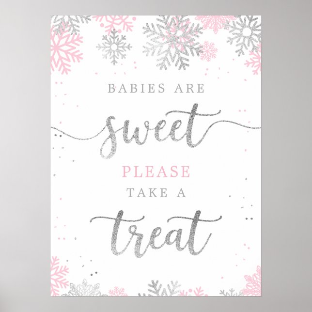 Nehmen Sie eine Leckerei Pink Silver Winter Baby D Poster (Vorne)