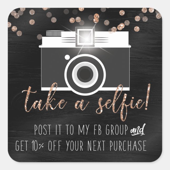 Nehmen Sie eine Selfie-Kundenloyalty-Aufkleber mit Quadratischer Aufkleber (Vorderseite)