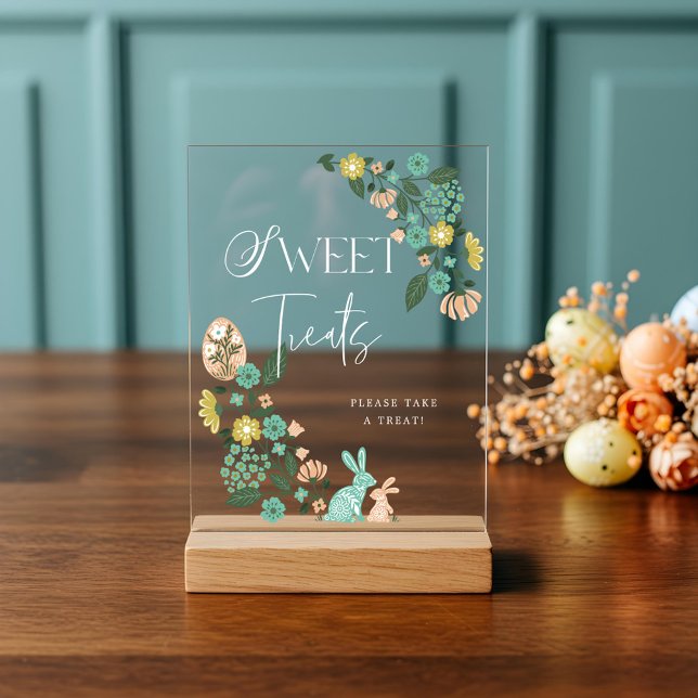 Nehmen Sie eine süße Leckerei Frühlingsblüten Oste Acrylschild (Take A Sweet Treat Spring Floral Easter Bunny Acrylic Sign)