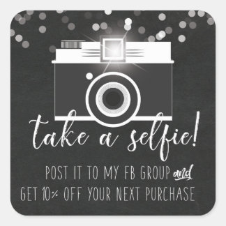 Nehmen Sie einen Selfie-Kundenbindungsaufkleber. Quadratischer Aufkleber