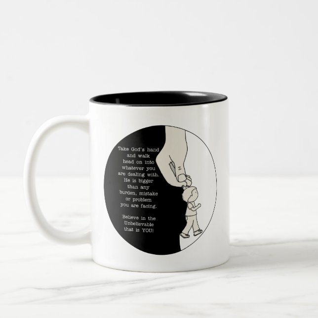 Nehmen Sie Gottes Hand Zweifarbige Tasse (Links)