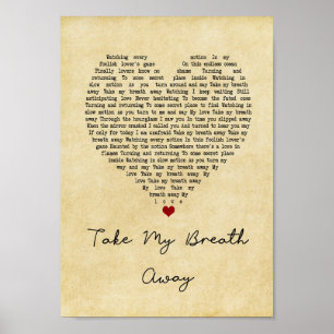 Nehmen Sie meinen Atem weg Vintag Heart Song Lyric Poster