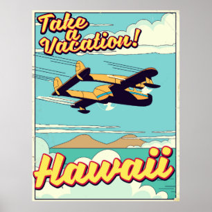 Nehmen Sie Urlaub! Hawaii Reise-Cartoon Poster