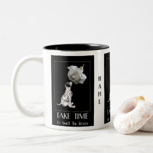 Nehmen Sie Zeit Welpe und Rose Inspiration Zweifarbige Tasse