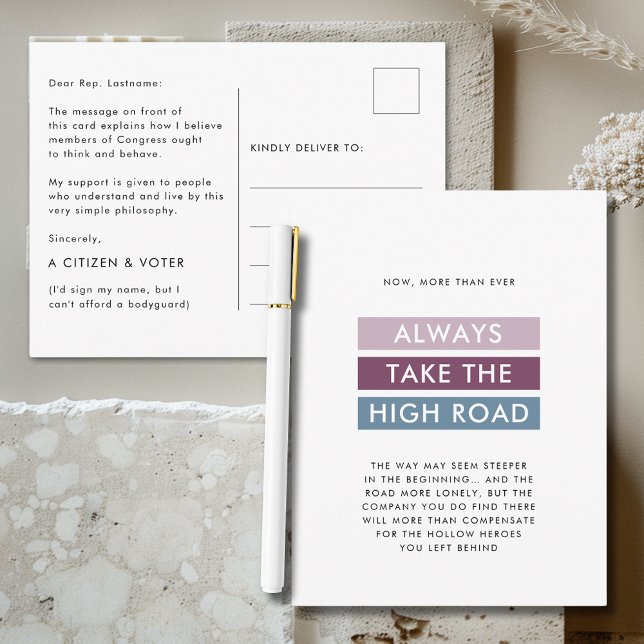 Nehmen wir die Hoher Road-Typografie für den Kongr Postkarte (Take the High Road Bold Typography Postcard for Congress Revised for Safety)