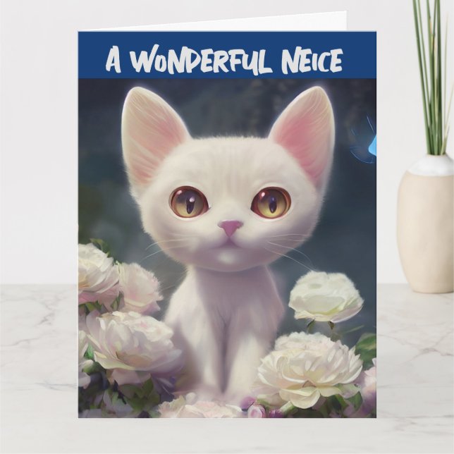 NEICE BIRTHDAY WHITE CAT Card Karte (Vorderseite)