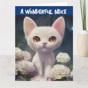 NEICE BIRTHDAY WHITE CAT Card Karte