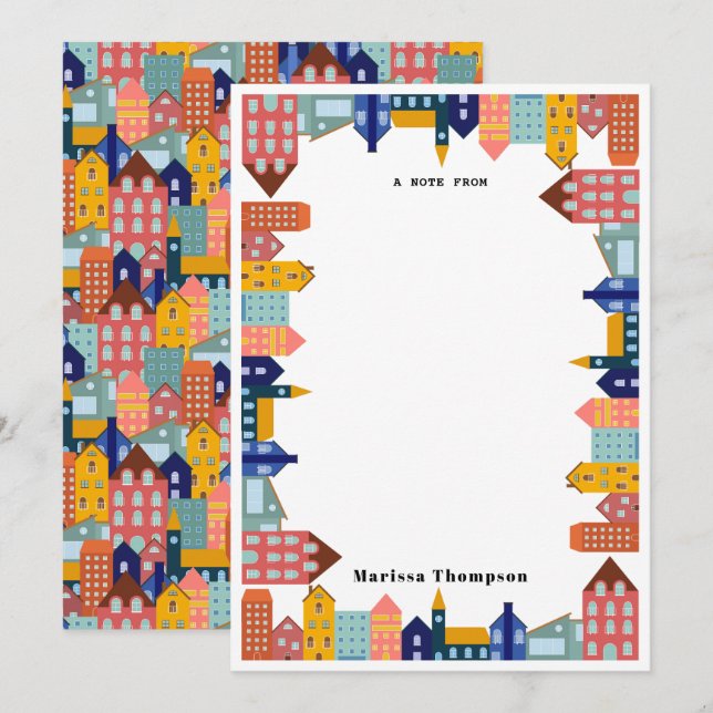 Neighborhood Block City Houses Pattern Mitteilungskarte (Vorne/Hinten)