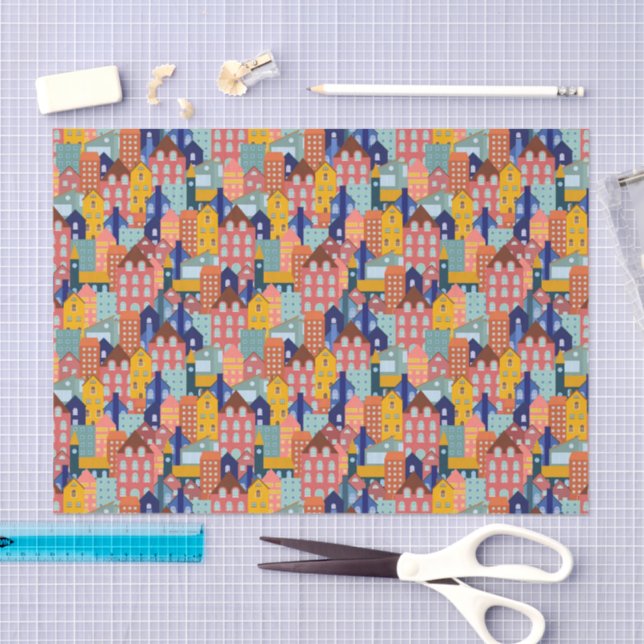 Neighborhood Block City Houses Pattern Seidenpapier (Handwerk)