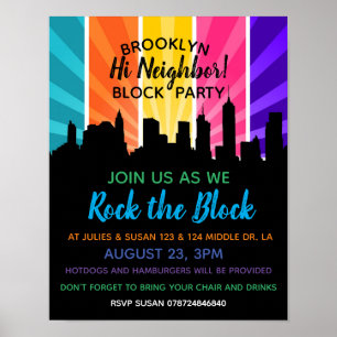 Neighborhood rock the block Block Party Invitation Poster