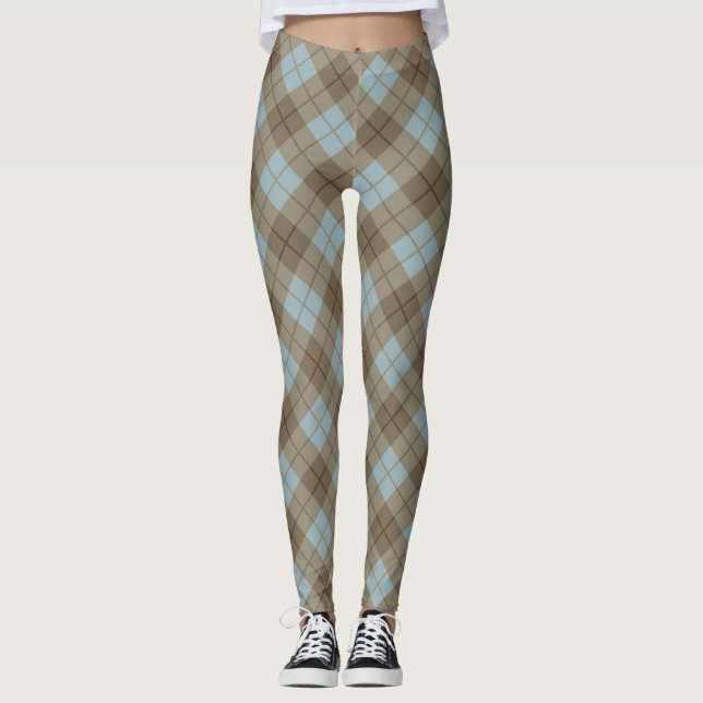 Neigung kariert im Blau und in Brown Leggings (Vorderseite)