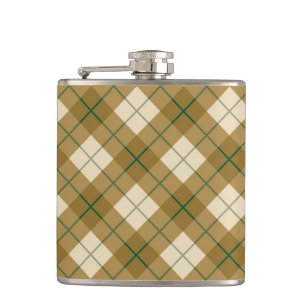 Neigung kariert im Gold mit grünem Streifen Flachmann