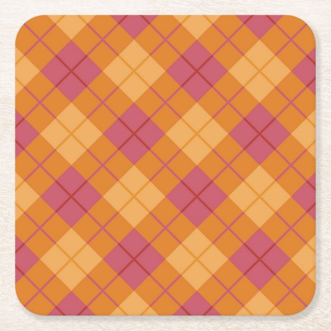 Neigung kariert in der Orange und im Rosa Rechteckiger Pappuntersetzer (Vorderseite)