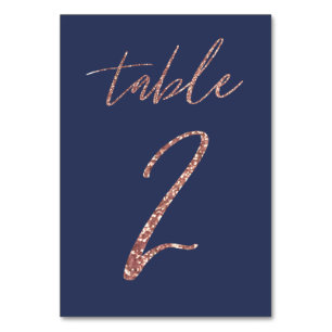 Nein, 2 - Glam Glitzer Rose Gold und Blue Wedding Tischnummer