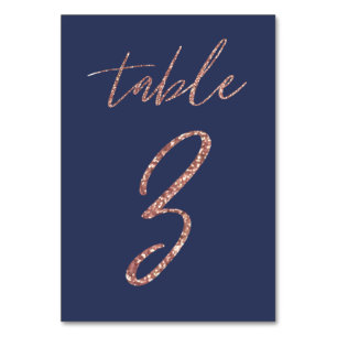 Nein, 3 - Glam Glitzer Rose Gold und Blue Wedding Tischnummer