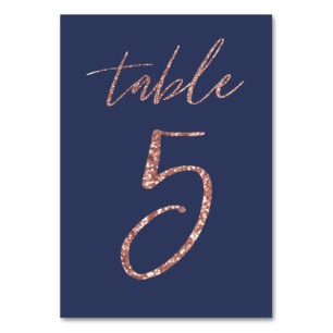 Nein, 5 - Glam Glitter Roségold und Blau Hochzeit Tischnummer