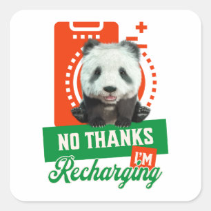 Nein danke, ich lade Panda Bear Cub Battery wieder Quadratischer Aufkleber
