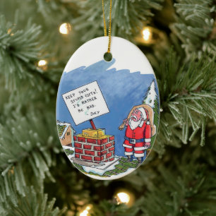 Nein zu Santa oval keramisches Ornament