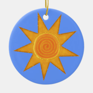 Neine Ray Yellow Spiral Sun Symbol Keramikornament