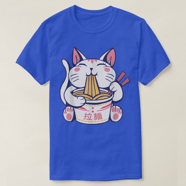 Neko Cat Eating Ramen mit Chopsticks  T-Shirt (Design vorne)