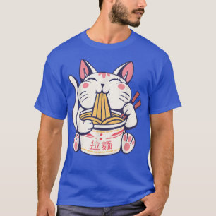 Neko Cat Eating Ramen mit Chopsticks T-Shirt