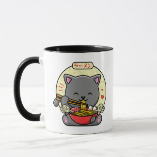 Neko Cat Eating Ramen Niedlich Kawaii Noodle Tasse