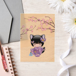 Neko Kokeshi Cat Ears Geisha Girl Gelbe Beilage