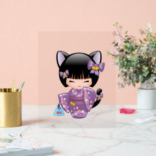 Neko Kokeshi Doll - Cat Ears Geisha Girl Acrylschild
