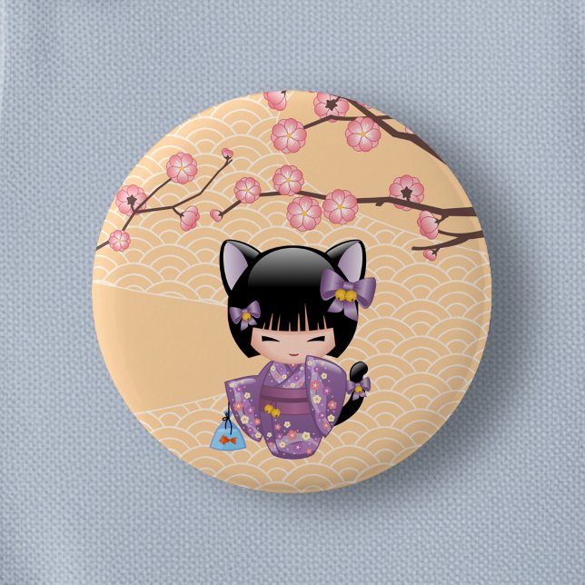 Neko Kokeshi Doll - Cat Ears Geisha Girl Button (Von Creator hochgeladen)