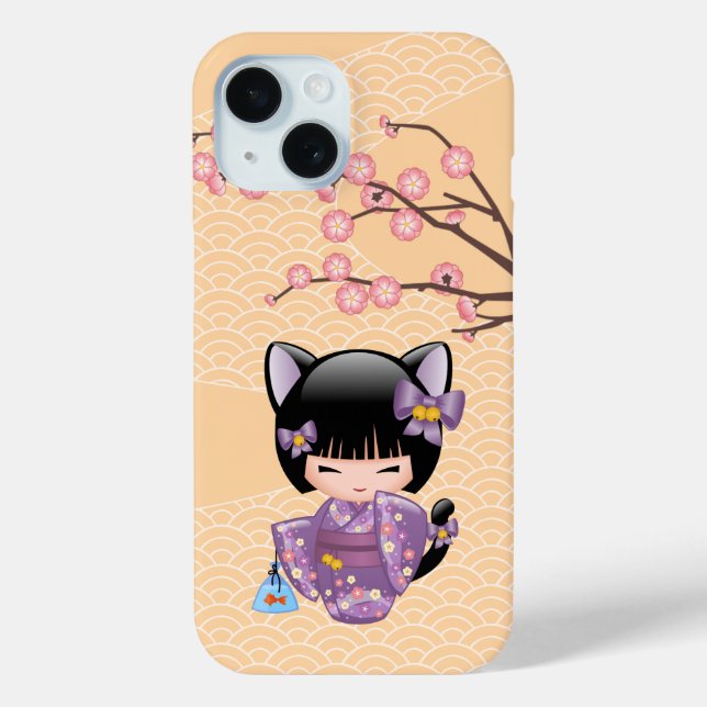 Neko Kokeshi Doll - Cat Ears Geisha Girl Case-Mate iPhone Hülle (Rückseite)