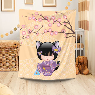 Neko Kokeshi Doll - Cat Ears Geisha Girl Fleecedecke