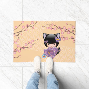 Neko Kokeshi Doll - Cat Ears Geisha Girl Fußmatte