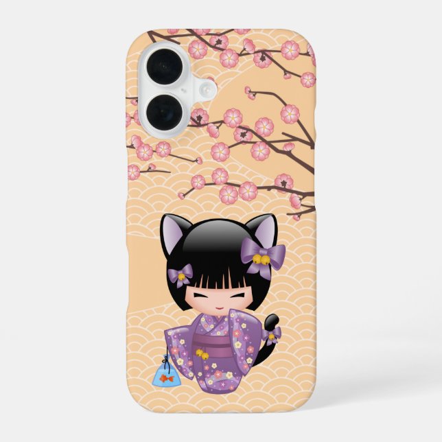Neko Kokeshi Doll - Cat Ears Geisha Girl iPhone 16 Hülle (Rückseite)