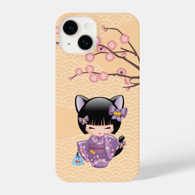 Neko Kokeshi Doll - Cat Ears Geisha Girl iPhone Hülle (Rückseite)