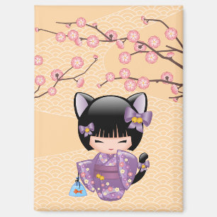 Neko Kokeshi Doll - Cat Ears Geisha Girl Magnet