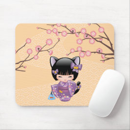 Neko Kokeshi Doll - Cat Ears Geisha Girl Mousepad