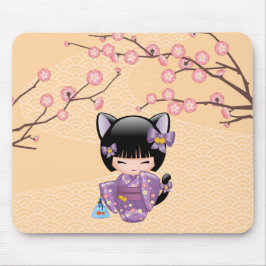 Neko Kokeshi Doll - Cat Ears Geisha Girl Mousepad