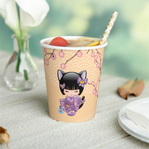 Neko Kokeshi Doll - Cat Ears Geisha Girl Pappbecher