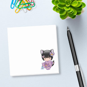Neko Kokeshi Doll - Cat Ears Geisha Girl Post-it Klebezettel