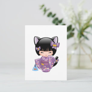 Neko Kokeshi Doll - Cat Ears Geisha Girl Postkarte