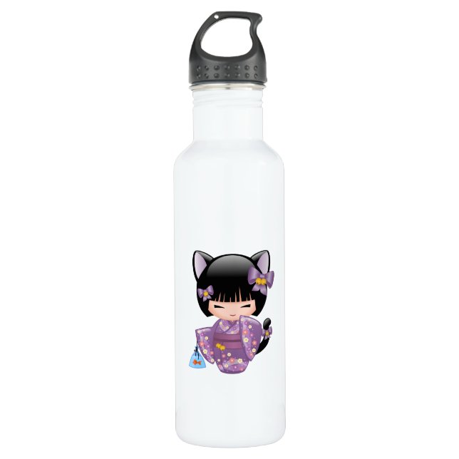 Neko Kokeshi Doll - Cat Ears Geisha Girl Trinkflasche (Vorderseite)