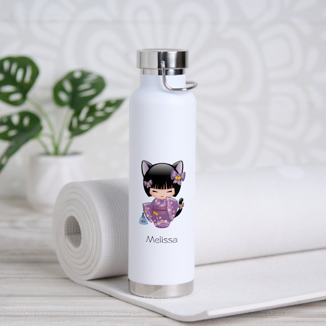 Neko Kokeshi Doll - Cat Ears Geisha Girl Trinkflasche (Yoga (gedreht))