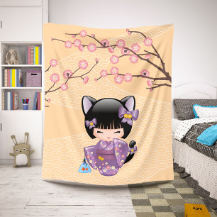 Neko Kokeshi Puppe - Katze Ohren Geisha Mädchen Sherpadecke