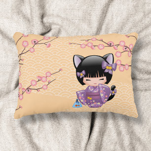 Neko Kokeshi Puppe - Katze Ohren Geisha Mädchen Zierkissen