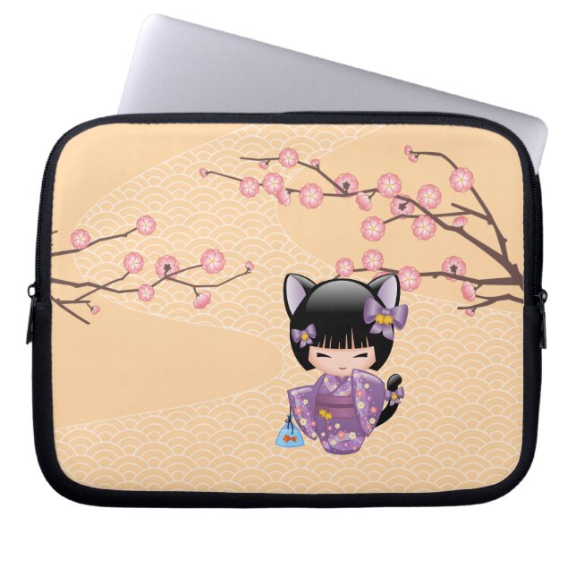 Neko Kokeshi Puppe - Katzen-Ohr-Geisha-Mädchen Laptopschutzhülle (Vorderseite)