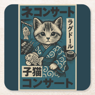 Neko Noodle Nights Rechteckiger Pappuntersetzer
