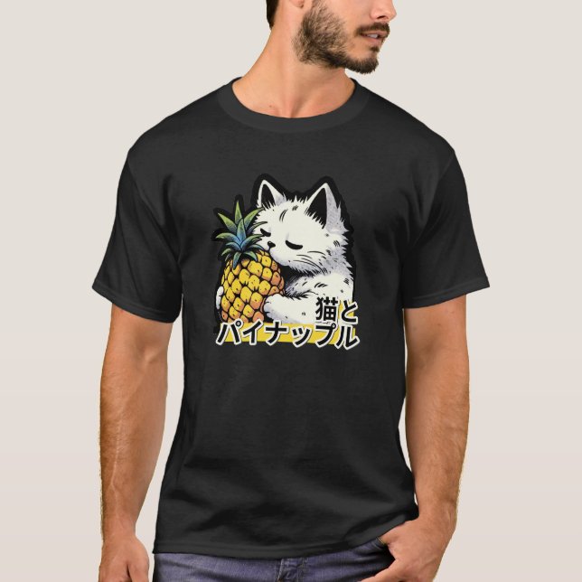 Neko Pineaple Delight - Japanisch Manga Cat T-Shirt (Vorderseite)