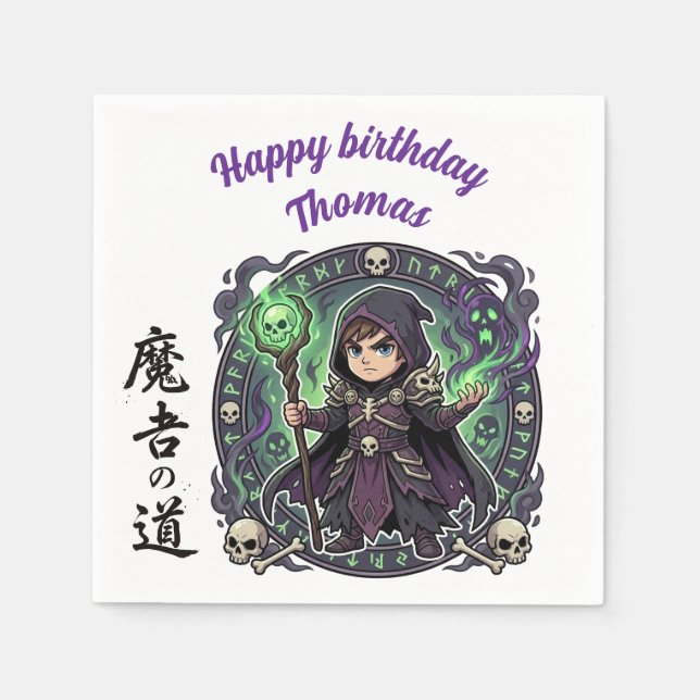 Nekromant Dark Magic Anime Chibi Gamer Geburtstag Serviette (Vorderseite)